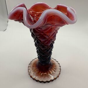 Fenton Plum Opalescent Vase Signed by Nancy Fenton